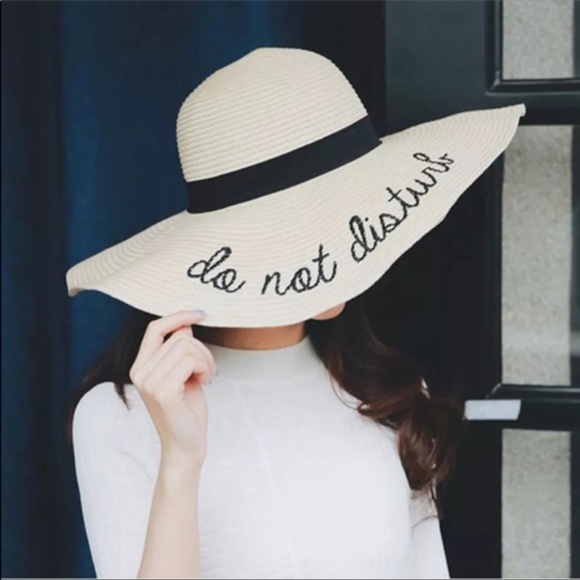 Do Not Disturb White Floppy Straw Sun Beach Hat - Picture 3 of 6